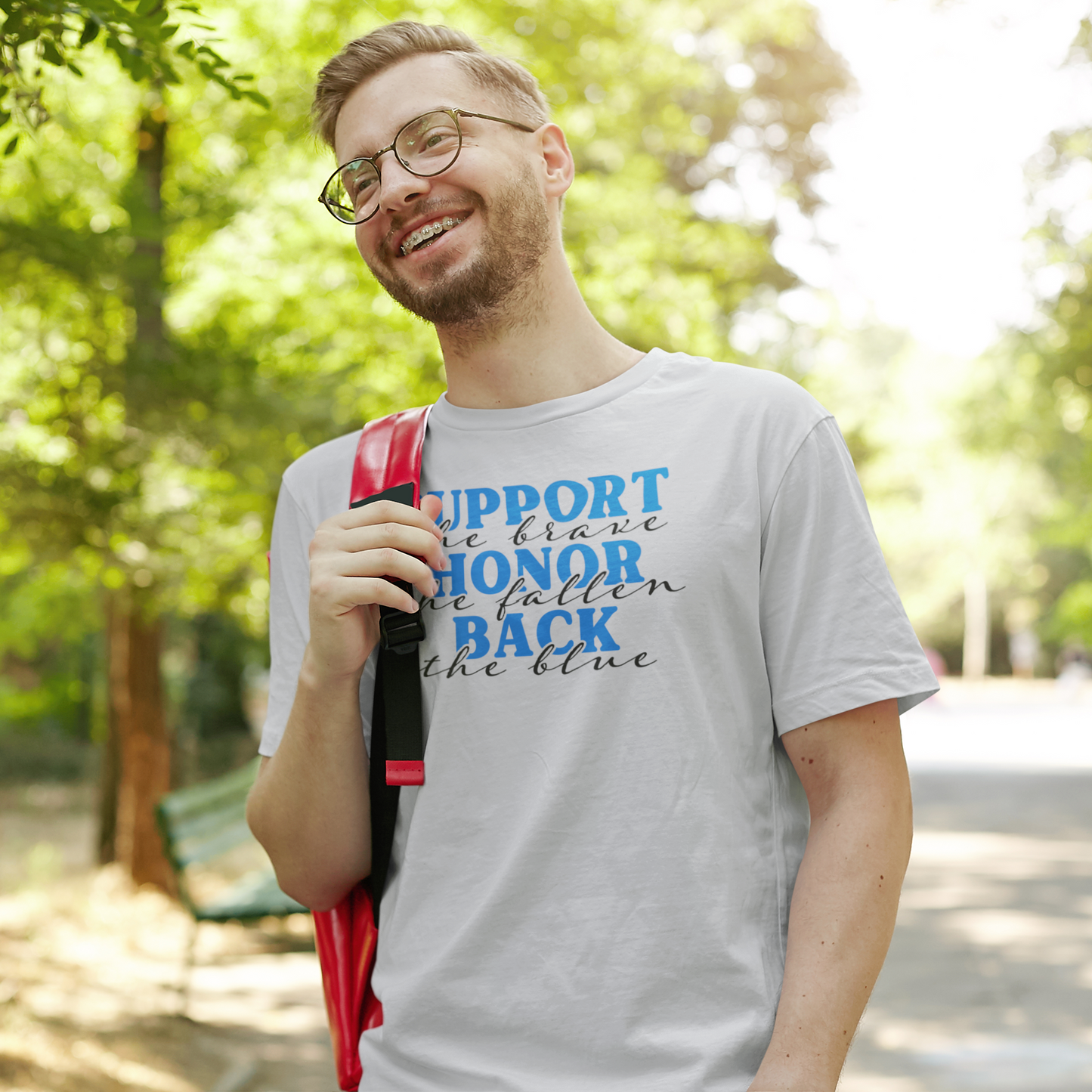 Support The Brave, Honor The Fallen, Back The Blue - Premium Quality Tee, Made in the U.S.A.
